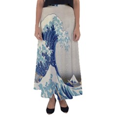 The Classic Japanese Great Wave Off Kanagawa By Hokusai Flared Maxi Skirt by PodArtist