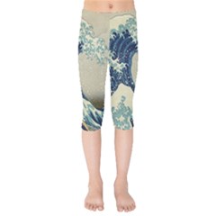 The Classic Japanese Great Wave Off Kanagawa By Hokusai Kids  Capri Leggings  by PodArtist