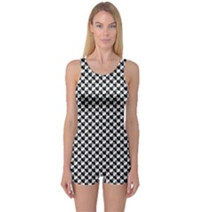 Black And White Checkerboard Weimaraner One Piece Boyleg Swimsuit by PodArtist