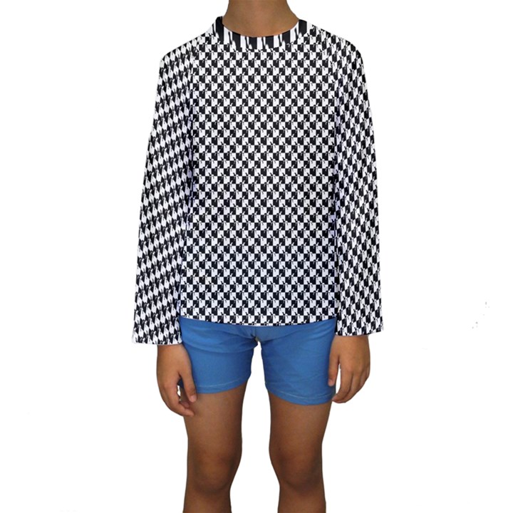 Black and White Checkerboard Weimaraner Kids  Long Sleeve Swimwear