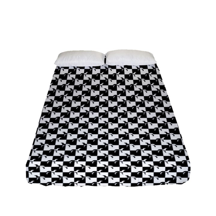 Black and White Checkerboard Weimaraner Fitted Sheet (Full/ Double Size)