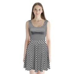 Black And White Checkerboard Weimaraner Split Back Mini Dress  by PodArtist