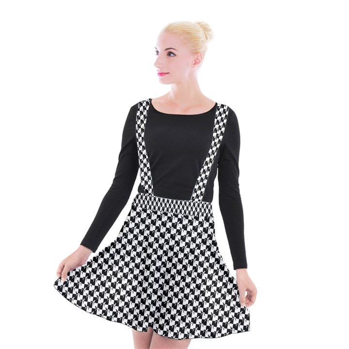 Black and White Checkerboard Weimaraner Suspender Skater Skirt