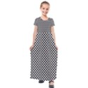 Black and White Checkerboard Weimaraner Kids  Short Sleeve Maxi Dress View1