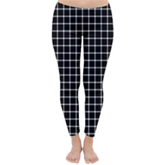 Black And White Optical Illusion Dots And Lines Classic Winter Leggings by PodArtist