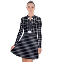 Black And White Optical Illusion Dots And Lines Long Sleeve Panel Dress by PodArtist