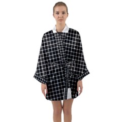 Black And White Optical Illusion Dots And Lines Long Sleeve Kimono Robe by PodArtist