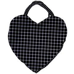 Black And White Optical Illusion Dots And Lines Giant Heart Shaped Tote by PodArtist