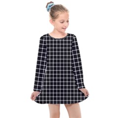 Black And White Optical Illusion Dots And Lines Kids  Long Sleeve Dress by PodArtist