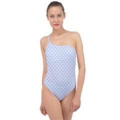 Alice Blue Quatrefoil In An English Country Garden Classic One Shoulder Swimsuit by PodArtist