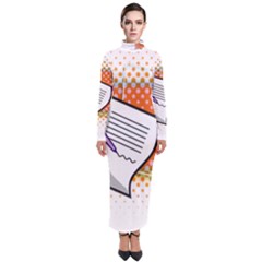 Letter Paper Note Design White Turtleneck Maxi Dress by Sapixe