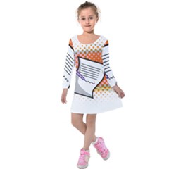 Letter Paper Note Design White Kids  Long Sleeve Velvet Dress by Sapixe