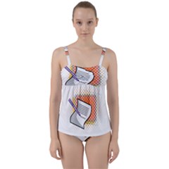 Letter Paper Note Design White Twist Front Tankini Set by Sapixe