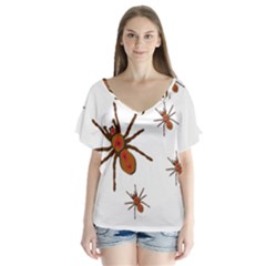 Nature Insect Natural Wildlife V-neck Flutter Sleeve Top by Sapixe