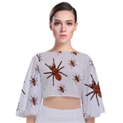 Nature Insect Natural Wildlife Tie Back Butterfly Sleeve Chiffon Top by Sapixe