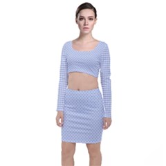 Alice Blue Hearts In An English Country Garden Long Sleeve Crop Top & Bodycon Skirt Set by PodArtist