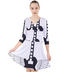 Guitar Abstract Wings Silhouette Quarter Sleeve Front Wrap Dress by Sapixe