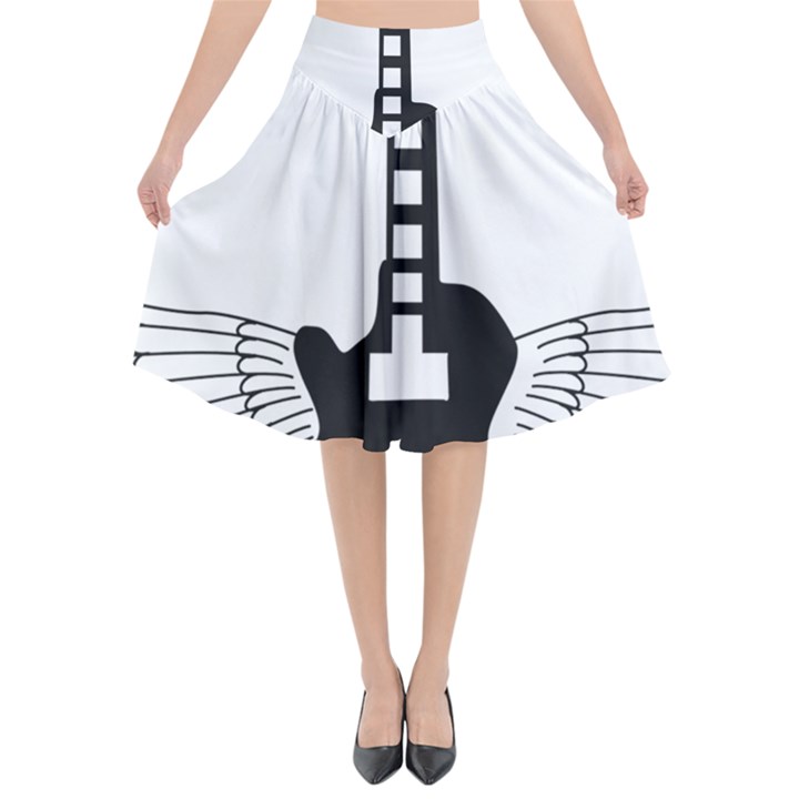 Guitar Abstract Wings Silhouette Flared Midi Skirt