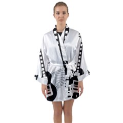 Guitar Abstract Wings Silhouette Long Sleeve Kimono Robe by Sapixe