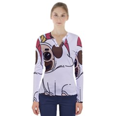 Pug Unicorn Dog Animal Puppy V-neck Long Sleeve Top by Sapixe