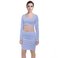 Alice Blue White Kisses In English Country Garden Long Sleeve Crop Top & Bodycon Skirt Set by PodArtist