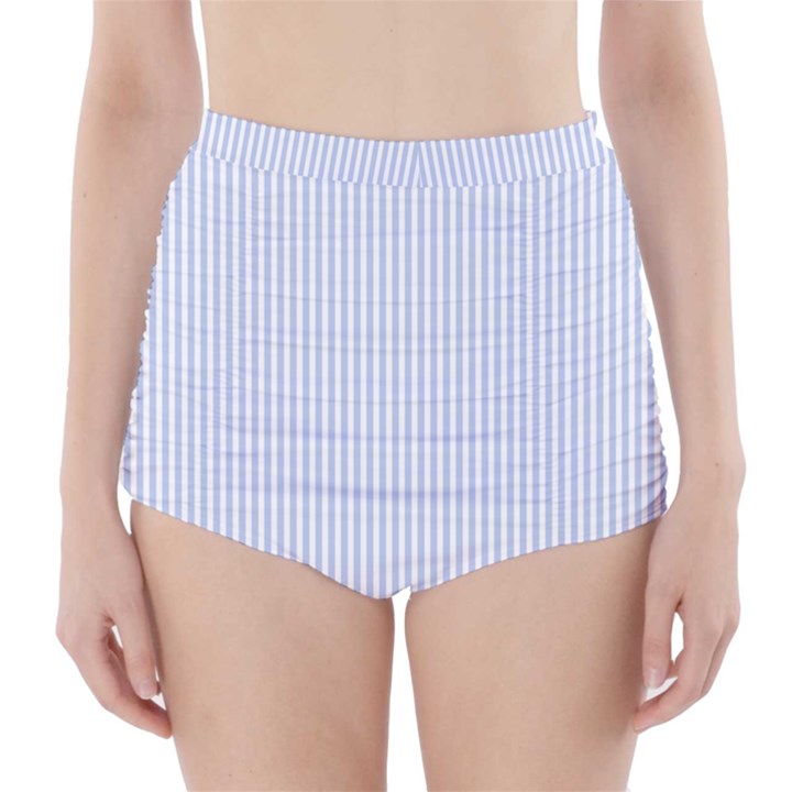 Alice Blue Pinstripe in an English Country Garden High-Waisted Bikini Bottoms