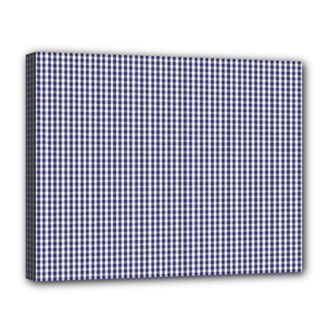 Usa Flag Blue And White Gingham Checked Canvas 14  X 11  by PodArtist