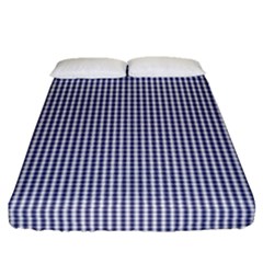 Usa Flag Blue And White Gingham Checked Fitted Sheet (queen Size) by PodArtist