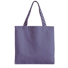 Usa Flag Blue And White Gingham Checked Zipper Grocery Tote Bag by PodArtist