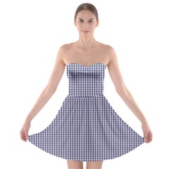 Usa Flag Blue And White Gingham Checked Strapless Bra Top Dress by PodArtist