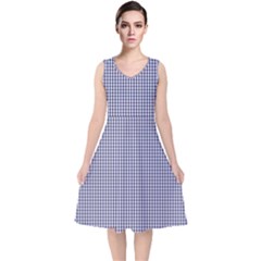 Usa Flag Blue And White Gingham Checked V-neck Midi Sleeveless Dress  by PodArtist