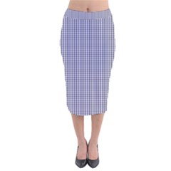 Usa Flag Blue And White Gingham Checked Velvet Midi Pencil Skirt by PodArtist