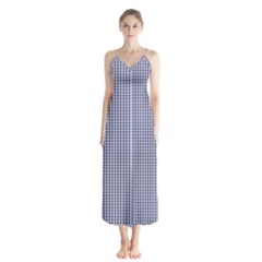 Usa Flag Blue And White Gingham Checked Button Up Chiffon Maxi Dress by PodArtist