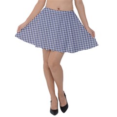 Usa Flag Blue And White Gingham Checked Velvet Skater Skirt by PodArtist