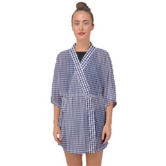 Usa Flag Blue And White Gingham Checked Half Sleeve Chiffon Kimono by PodArtist