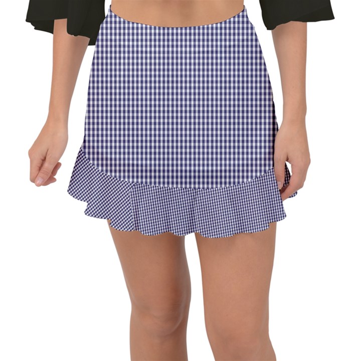 USA Flag Blue and White Gingham Checked Fishtail Mini Chiffon Skirt