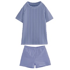 Usa Flag Blue And White Gingham Checked Kids  Swim Tee And Shorts Set by PodArtist