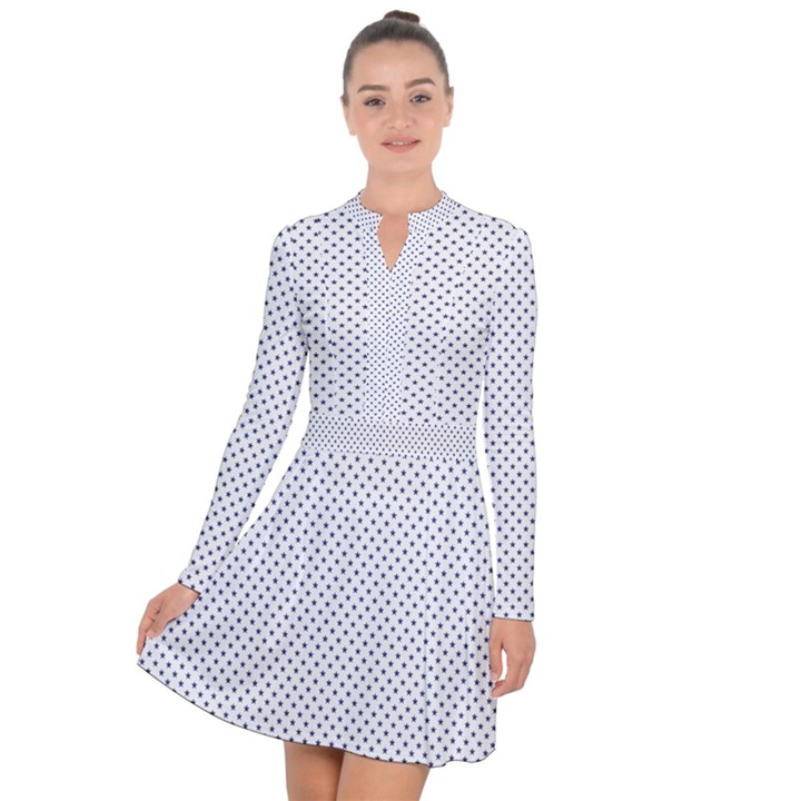 USA Flag Blue Stars on White Long Sleeve Panel Dress