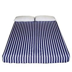 Usa Flag Blue And White Stripes Fitted Sheet (queen Size) by PodArtist