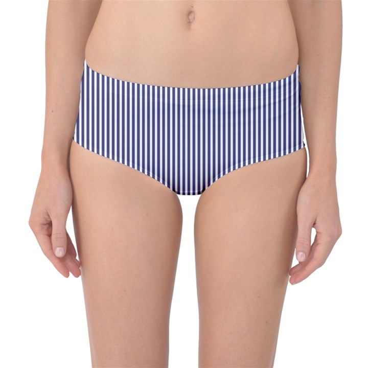 USA Flag Blue and White Stripes Mid-Waist Bikini Bottoms