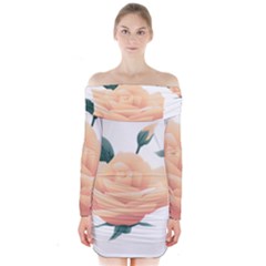 Rose Flower Nature Floral Summer Long Sleeve Off Shoulder Dress by Sapixe