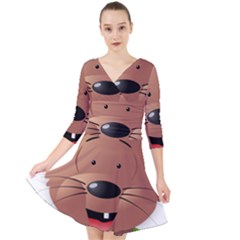 Mole Animal Cartoon Vector Art Quarter Sleeve Front Wrap Dress by Sapixe