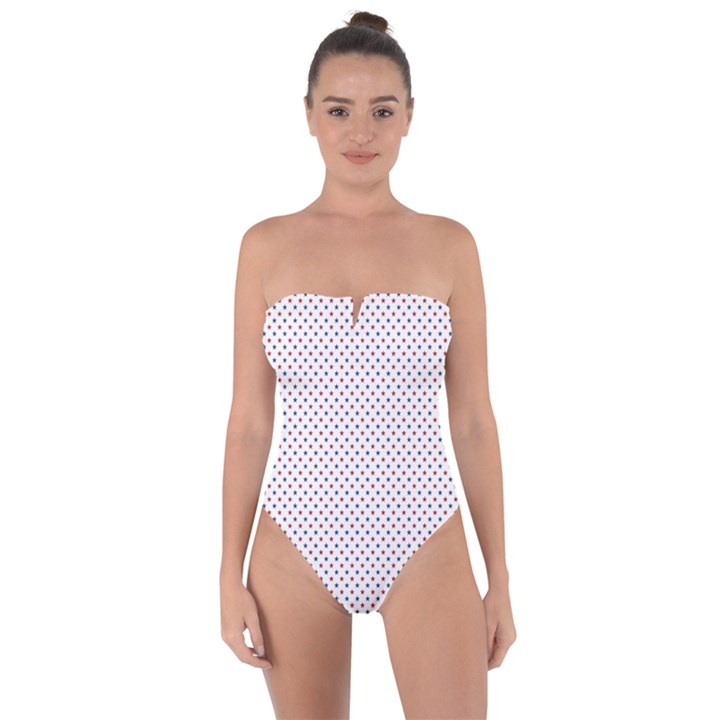 USA Flag Red and Flag Blue Stars Tie Back One Piece Swimsuit