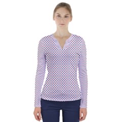 Usa Flag Red And Flag Blue Stars V-neck Long Sleeve Top by PodArtist