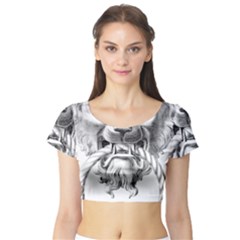 Steampunk Steam Punk Lion Door Short Sleeve Crop Top by Sapixe