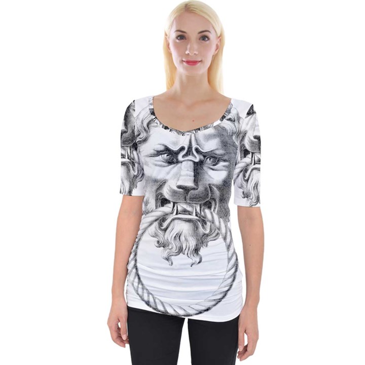 Steampunk Steam Punk Lion Door Wide Neckline Tee