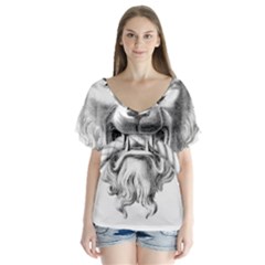 Steampunk Steam Punk Lion Door V-neck Flutter Sleeve Top by Sapixe