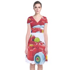 Car Vehicle Racing Car Formula Short Sleeve Front Wrap Dress by Sapixe