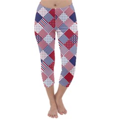 Usa Americana Diagonal Red White & Blue Quilt Capri Winter Leggings  by PodArtist