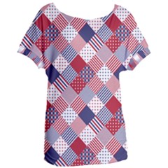 Usa Americana Diagonal Red White & Blue Quilt Women s Oversized Tee by PodArtist